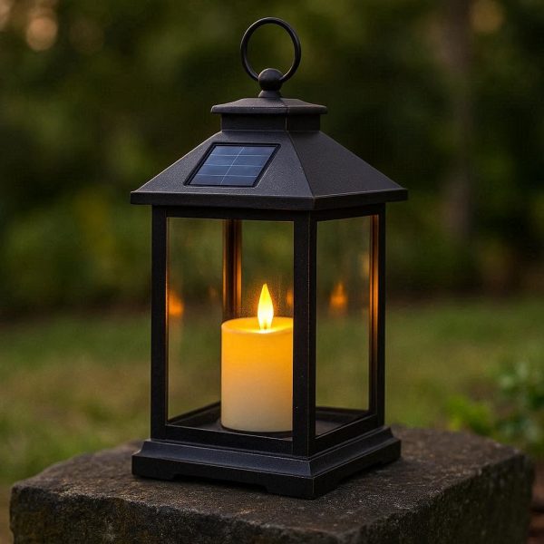 Outdoor Solar Powered Candle Lantern Metal
